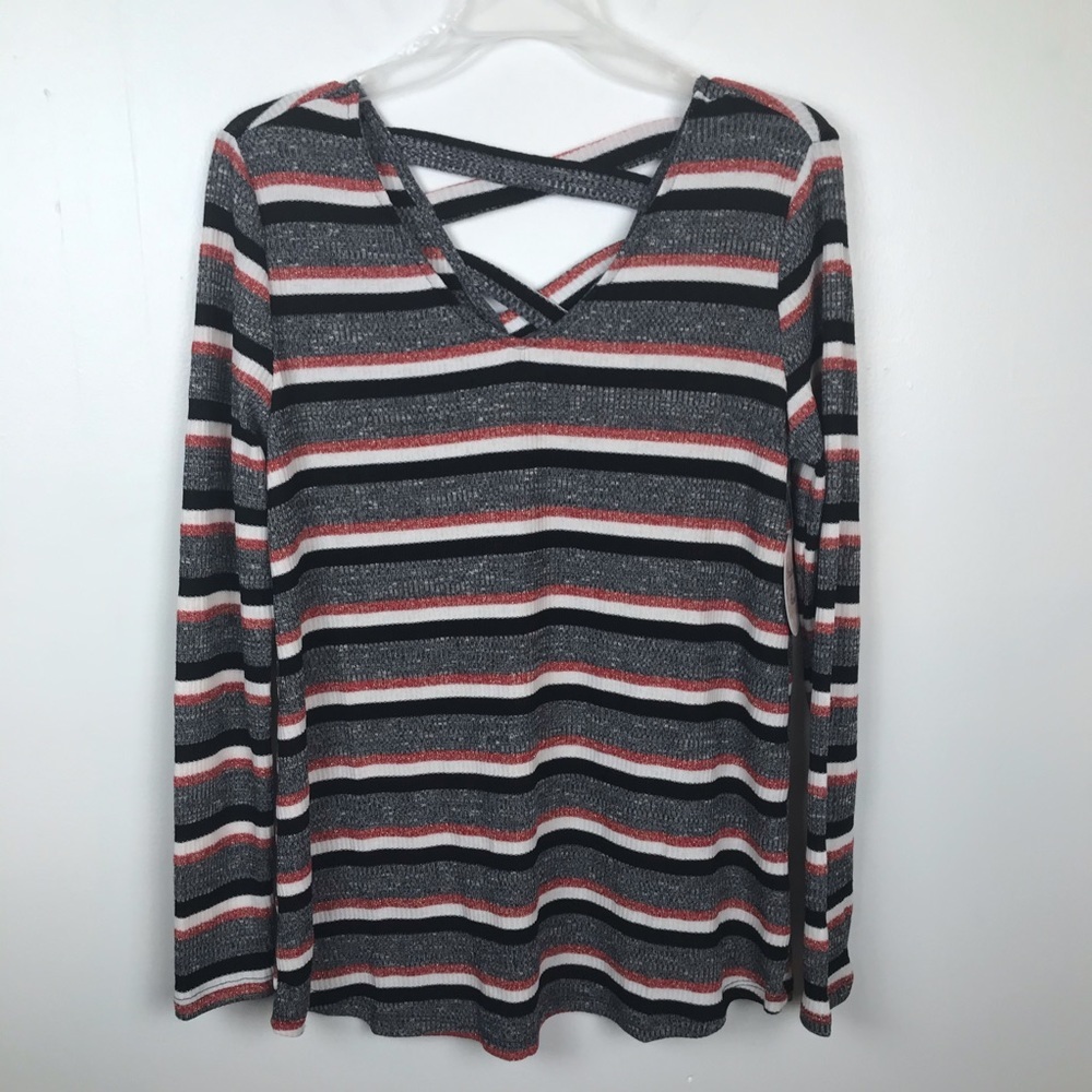 NWT Harlow & Rose Women Size Small Striped Criss Cross Lightweight Sweater